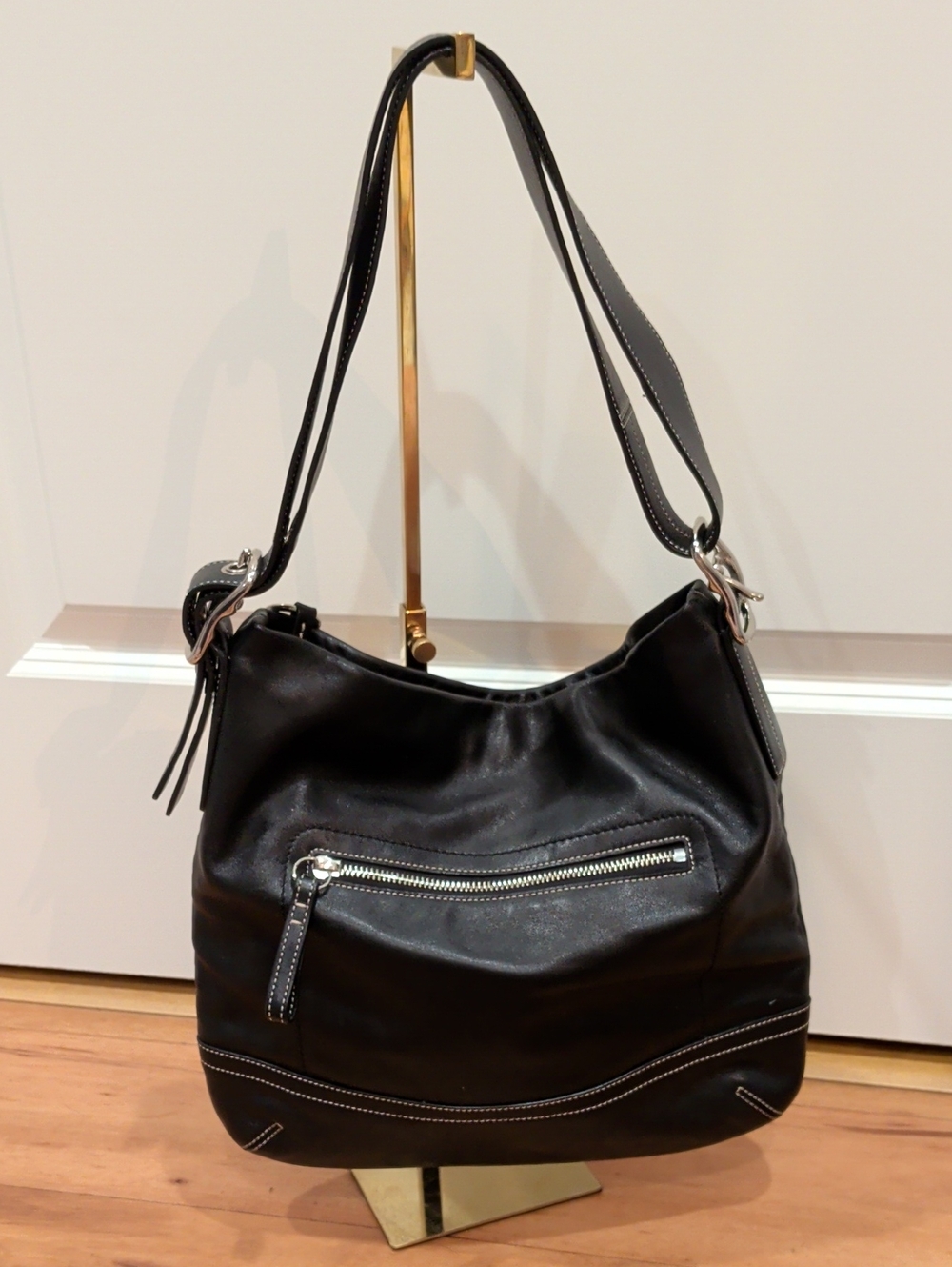 Vintage Coach Legacy / Soho Hobo Slim Duffle Black Leather Shoulder Bag Purse - Picture 2 of 13